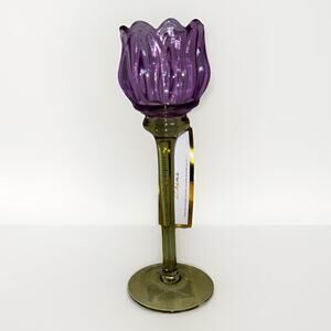 Cupcakes & Cashmere Purple Tulip Glass Votive Candle Holder Green Stem Viral NEW